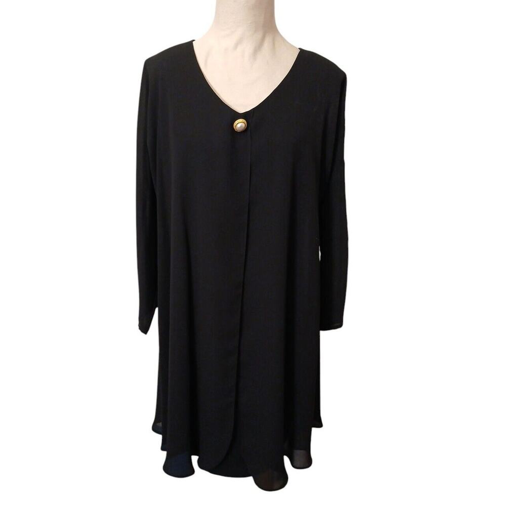Ms Chaus Luxury Sheath Dress Chiffon Curvy Plus Sz 18 Black Gold Paris Old Money